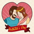 In-love Couple Portrait for Valentine's Day, Vector Illustration