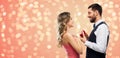 Man giving woman engagement ring on valentines day Royalty Free Stock Photo