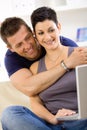 Love couple using laptop computer Royalty Free Stock Photo