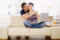 Love couple using laptop computer Royalty Free Stock Photo