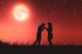 Love couples under the moonlight Royalty Free Stock Photo