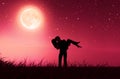 Love couples under the moonlight Royalty Free Stock Photo