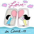 Love in Covid-19 hand drawn cartoon vector