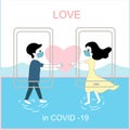 Love in Covid-19 long distance relationship hand drawn cartoon vector