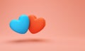 Love creative concept. two romantic blue and red hearts isolated on a pink background. Valentine day card or web banner template, Royalty Free Stock Photo