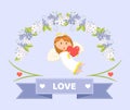 Love and Cupid with Heart, Valentines Day Greeting