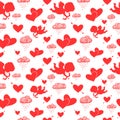 Love cupids hearts arrows and clouds seamless