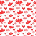 Love cupids hearts arrows and clouds seamless Royalty Free Stock Photo