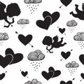 Love cupids hearts arrows and clouds seamless Royalty Free Stock Photo