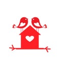Love cute birds and birdhouse - card for Valentine day Royalty Free Stock Photo
