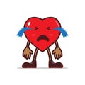 love cute cartoon character mascot red color, cry sad expression emoticon, heart shape element vector graphic