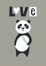 Love - Cute kids hand drawn nursery poster with panda bear animal and lettering. Royalty Free Stock Photo