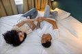 Cute young couple feeling romantic in a hotel room