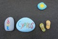 Love Cyprus, stones composition over black volvanic sand