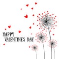 Card happy valentine`s day. Beautiful dandelion. abstract flower of heart on white background. Love Dandelion