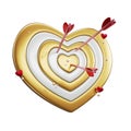 Love darts icon. Golden dart with red arrows. Valentines day. Gold and white dart in form of a heart. 3D render. 3d illustration Royalty Free Stock Photo