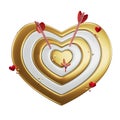 Love darts icon. Golden dart with red arrows. Valentines day. Gold and white dart in form of a heart. 3D render. 3d illustration