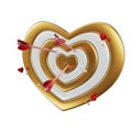 Love darts icon. Golden dart with red arrows. Valentines day. Gold and white dart in form of a heart. 3D render. 3d illustration Royalty Free Stock Photo