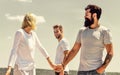 Love date concept. Lovely couple holding hands. Forever together. Lucky you. Happy for you. Couple in love and passersby Royalty Free Stock Photo