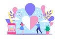 Love dating concept vector illustration, cartoon flat tiny man woman lover characters holding big heart together