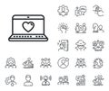 Love dating line icon. Heart in Notebook sign. Specialist, doctor and job competition. Vector