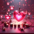 Valentines background with hearts. Love day. St.Valentine\'s day card. Small charmy rozy red hearts emitting diodes