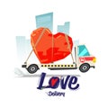 Love delivery concept. love heart shape on truck - vector