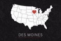 Love Des Moines Picture. Map of United States with Heart as City Point. Vector Stock Illustration Royalty Free Stock Photo