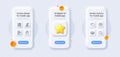 Love document, Smile chat and Risk management line icons pack. For web app. 3d phone mockups. Vector