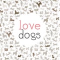 Love for dogs vector background, different dog breeds