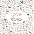 Love for dogs vector background, different dog breeds