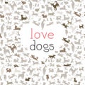 Love for dogs vector background, different dog breeds