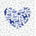 Love for dogs vector background, different dog breeds