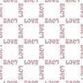 Love. Doodle hand drawing seamless pattern on pink background . White and black Words, hearts, arrows Royalty Free Stock Photo