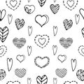 Love doodle heart catoon style isolated on white. Romantic hand drawn vector seamless pattern.