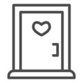 Love doorway line icon. Close door with heart shaped window symbol, outline style pictogram on white background