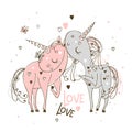 In love with each other unicorns the boy and the girl. Valentine. Vector