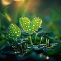 Love Earth concept water drops on fresh green leaves, sunlight Royalty Free Stock Photo