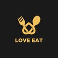 Love eat, Fork and knife with heart shape lovely food logo template design vector Royalty Free Stock Photo