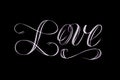 Love - elegant hand lettering in white.