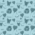 Love elements pattern. Love and sweets template design. Watercolor pattern whit cupcake, red heart lolipop, heart shaped Royalty Free Stock Photo