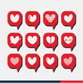 love emoji set in red square bubble speech - cute love emoticon set in red square bubble speech