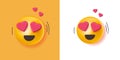 Love emoji smile 3d icon vector graphic, happy excited emoticon with heart eyes three dimensional render symbol, funny comic