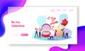 Love, Engagement and Marriage Landing Page Template. Man Stand on Knee Holding Ring Making Romantic Proposal to Woman Royalty Free Stock Photo