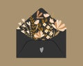 Love envelope with flowers. Valentines day.