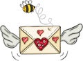 Love envelope with wings and bee
