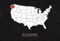 Love Eugene Picture. Map of United States with Heart as City Point. Vector Stock Illustration