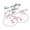Love everything a bao you, two bao Chinese bun kissing cartoon illustration