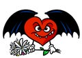 Love evil surprise bouquet flowers Red heart black wings character cartoon