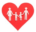 Love and Family concept. Paper Family in Red Heart isolated Royalty Free Stock Photo